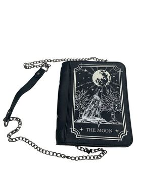 Cosmic Aura Wolf Moon Glow-in-the-dark Crossbody Purse Bag Black Tarot Card